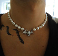 Winged Skull Pearl Necklace - Fashion Jewelry by Yordy.